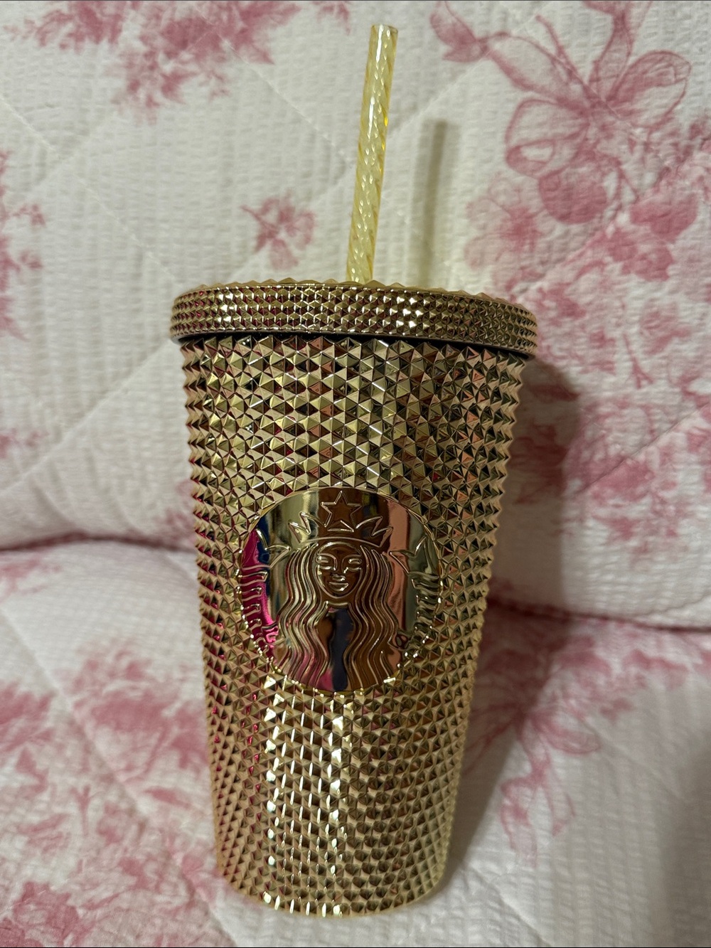 Starbucks Gold Studded Tumbler with Gold Straw 16oz